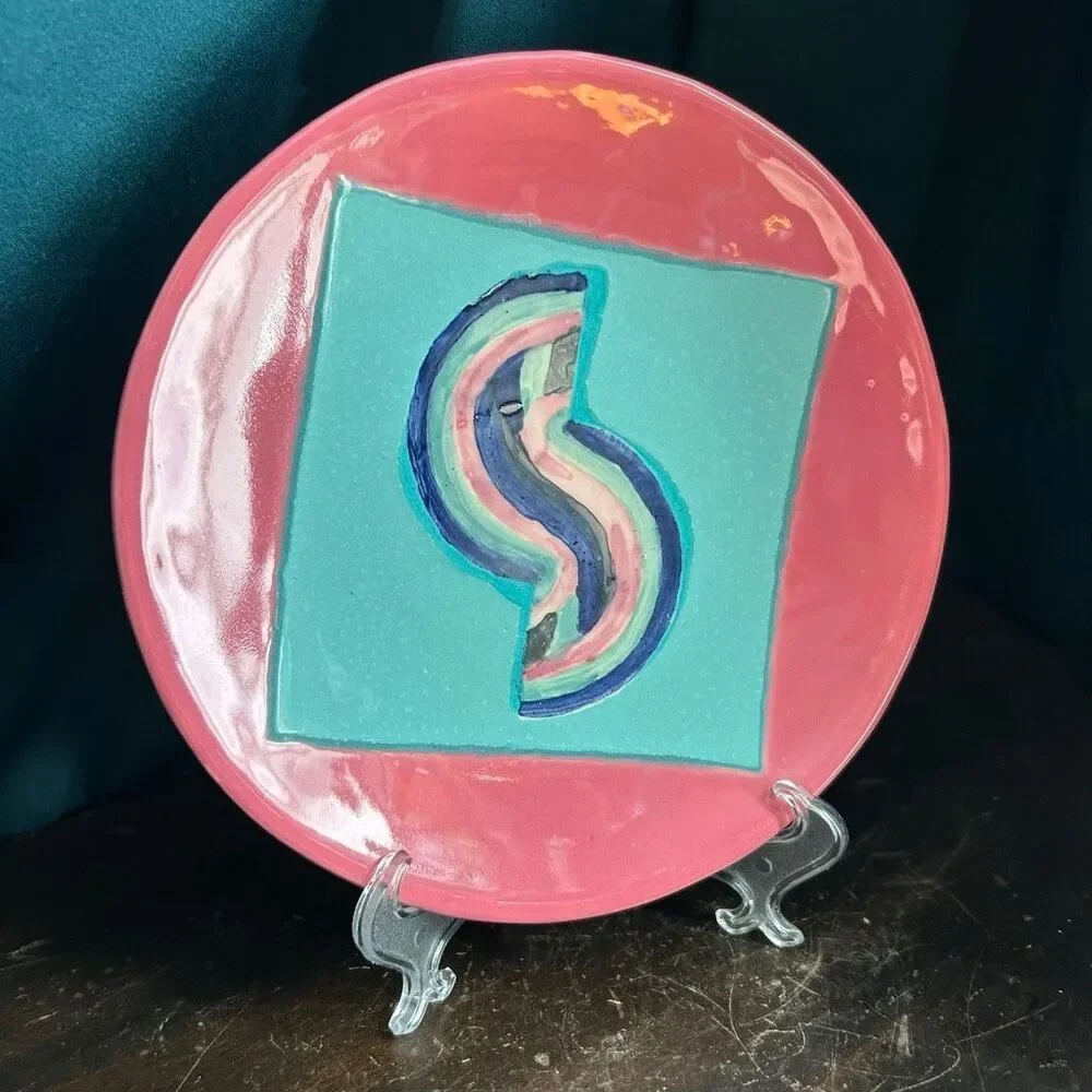 Studio Pottery Plate Stylized Yin Yang